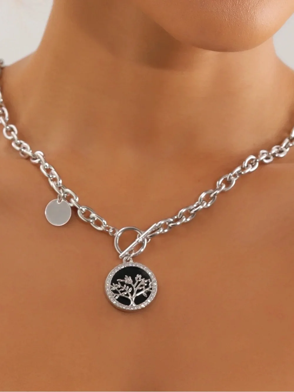 Vintage Style Silver Tree of Life Charm Jewelry Set in Black & Silver - NWOT